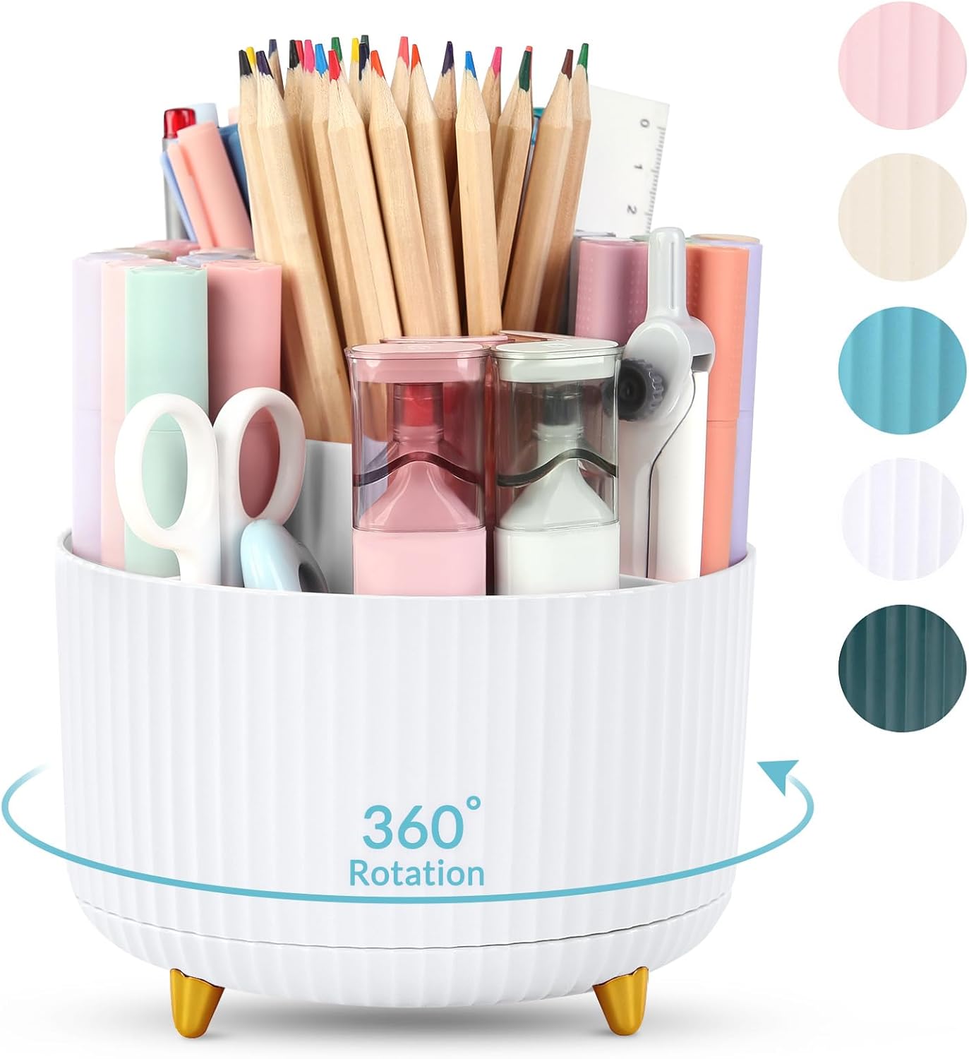 SKYDUE 360 Rotating Purple Pen & Art Supply Organizer - 5 Slot Desk Organizer for Office, School, Home