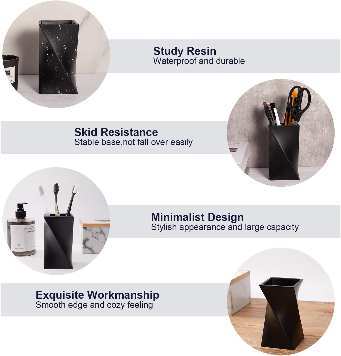 Pen Holder, Pencil Holder for Desk Durable Resin Desk Organizer Makeup Brush Holder for Office, Classroom, Home
