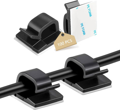 Abnii 100PCS Cable Clips, Adhesive Wire Clips Organizer Cord Clips Management, Cable Staples Outdoor Strong for Wall, Desk, Christmas Lights, String Lights, TV PC Ethernet Cable, Clear Small