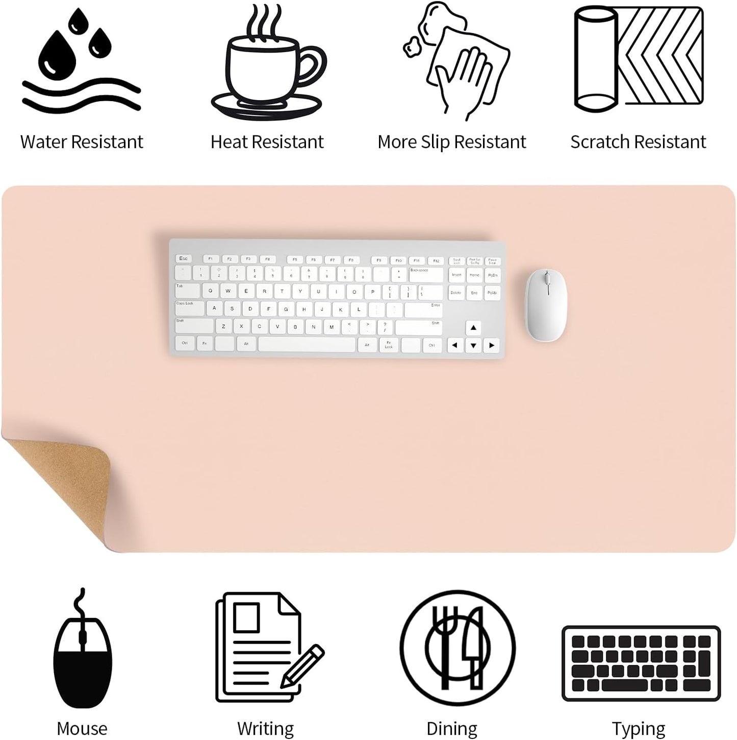 Bloss Leather Desk Pad and Keyboard Wrist Rest, Large Mouse Pad + Keyboard Pad+Mouse Wrist Support, Non-Slip Desk Mat Protector for Office, Home(31.5×15.7 Inches,Beige)