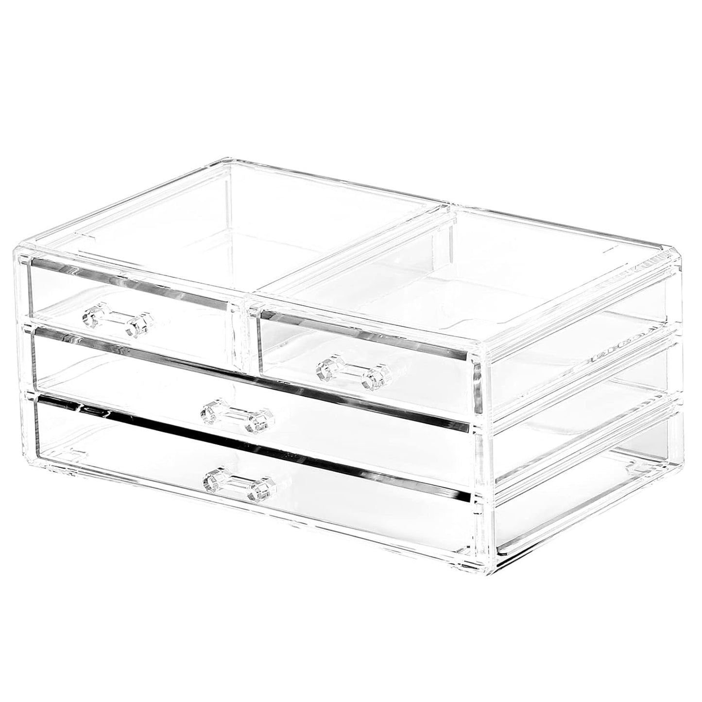 Cq acrylic Drawer Organizer with 3 Long Drawers,Stacking Office Supply Organizer and Desk Pen Storage and Stationary Organizer,Clear Makeup Storage Organizer for Palettes,Cosmetic, Beauty for Vanity