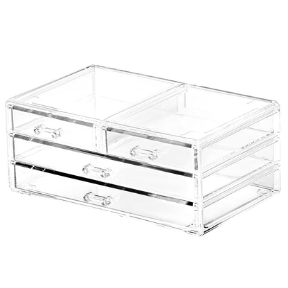 Cq acrylic Drawer Organizer with 3 Long Drawers,Stacking Office Supply Organizer and Desk Pen Storage and Stationary Organizer,Clear Makeup Storage Organizer for Palettes,Cosmetic, Beauty for Vanity
