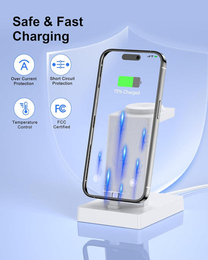 30W Fast Charging Station for Apple Devices - ADADPU 3 in 1 USB C Charger Stand for iPhone 17 16 15 Pro Max Plus & AirPods 4,Wireless Charger Dock Compatible with Apple Watch Ultra/10/9/8/7/6/5/4/3/SE