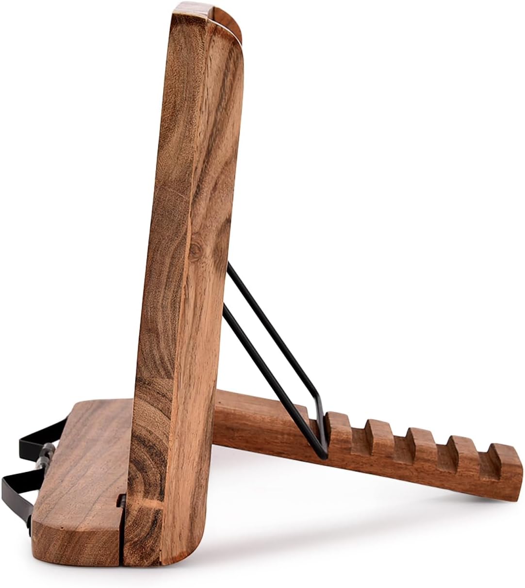 NIRMAN Acacia Wood Book Stand Adjustable Angle Reading Book Holder for Textbook, Receipe, Music Books, Tablet for Home Office Kitchen Lightweight Bookstand (11" x 9" x 1.5")