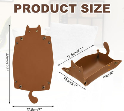 uxcell Leather Valet Tray, Folding Jewelry Tray Organizer Travel Dish Plate Desk Organizer for Women and Men Storage Jewelry Keys Wallet Coin, Wine Red