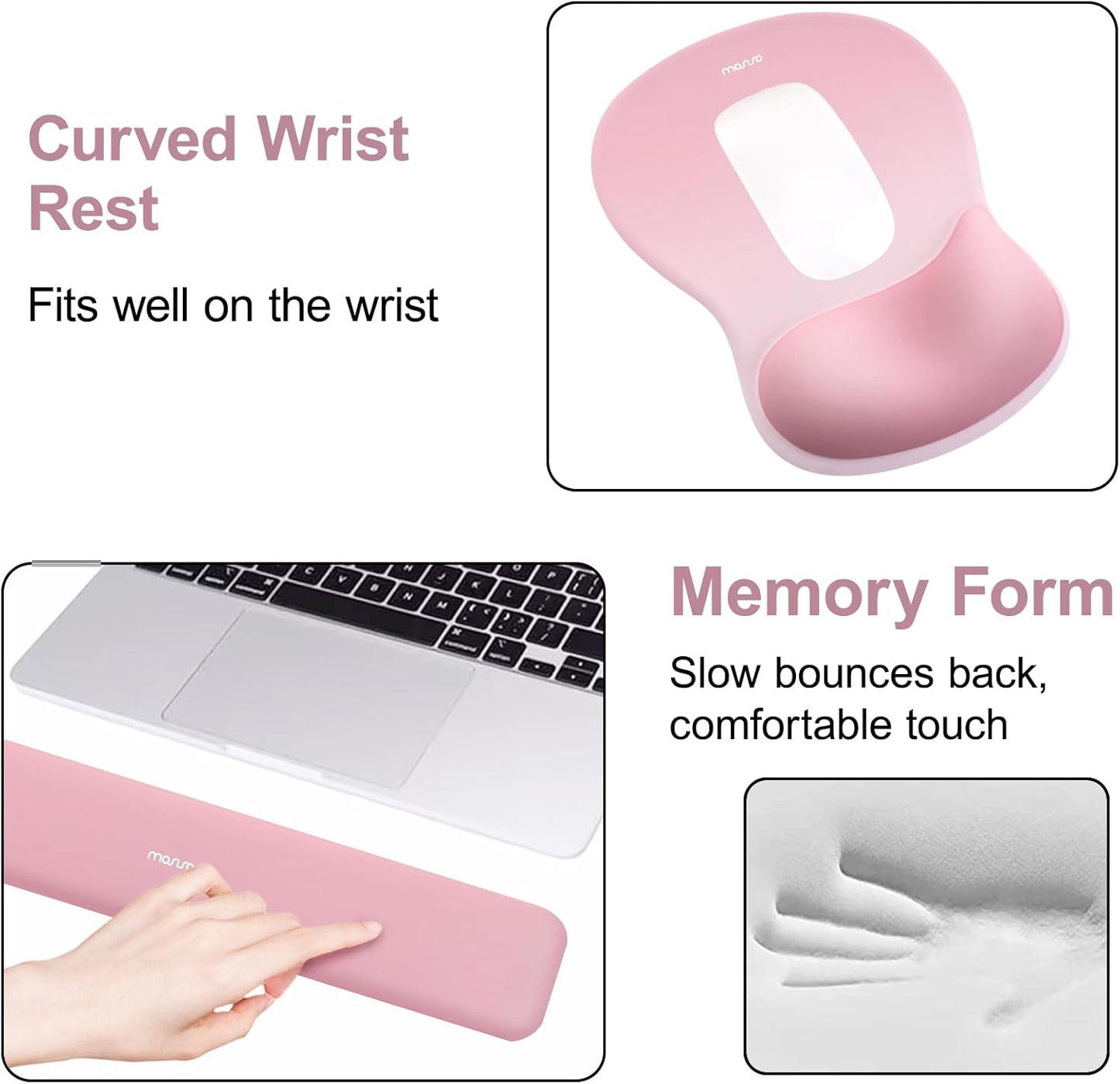 MOSISO Wrist Rest Support for Mouse Pad&Keyboard Set, Ergonomic Mousepad with Concave Curved Memory Foam, Non-Slip Base Pain Relief Comfortable Rectangular Easy Typing Pad for Home/Office, Brown