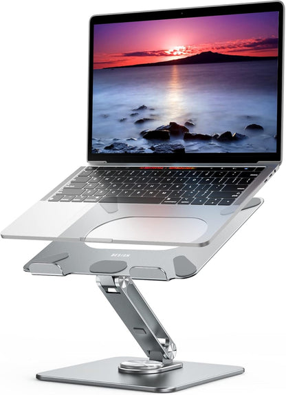 BESIGN LSX7 Laptop Stand with 360 Rotating Base, Ergonomic Adjustable Notebook Riser, Foldable Computer Holder Compatible with 10-15.6" Laptops (Black)
