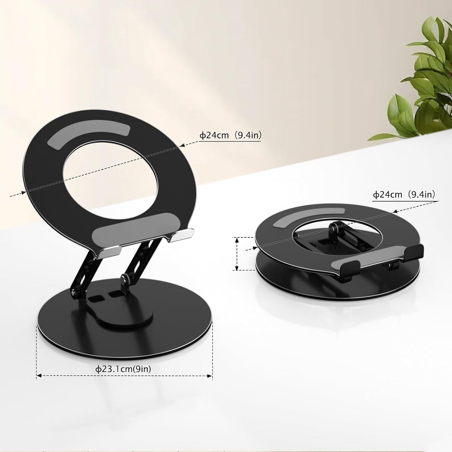 Laptop Stand for Desk Adjustable Computer Stand with 360 Rotating Base Ergonomic Laptop Riser Mount for Desk Foldable Protable Computer Desk Fits with MacBook Pro Air, Round Black
