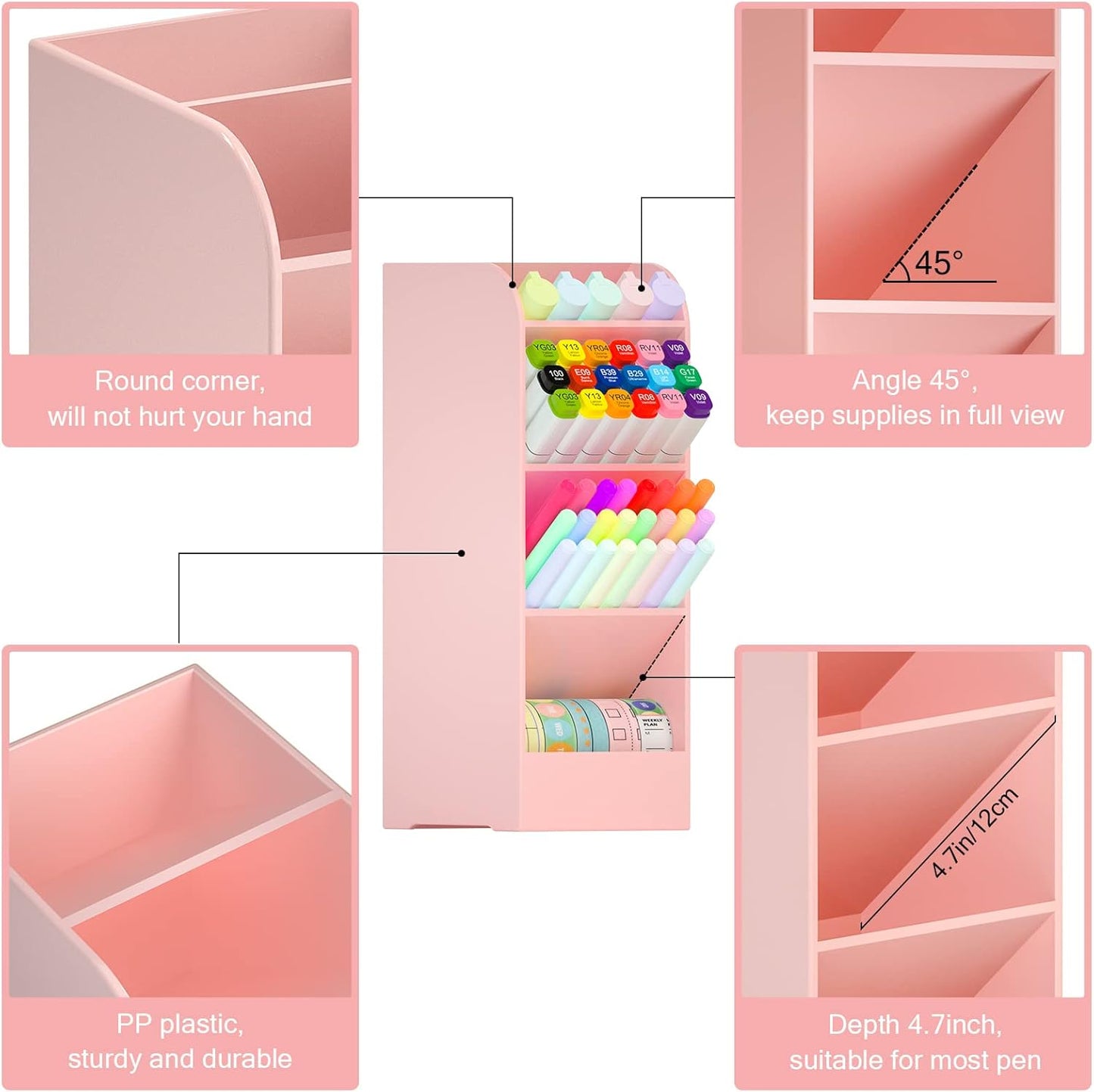 Asten Pen Holder, Pencil Holder for Desk, Pen Organizer for Office, School, Desktop, Large Capacity Pen Storage Organizer with 5 Compartment for Pens, Markers, Makeup Brush, Cosmetics (Clear, 1 Pack)