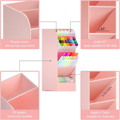 Asten Pen Holder, Pencil Holder for Desk, Pen Organizer for Office, School, Desktop, Large Capacity Pen Storage Organizer with 5 Compartment for Pens, Markers, Makeup Brush, Cosmetics (Clear, 1 Pack)