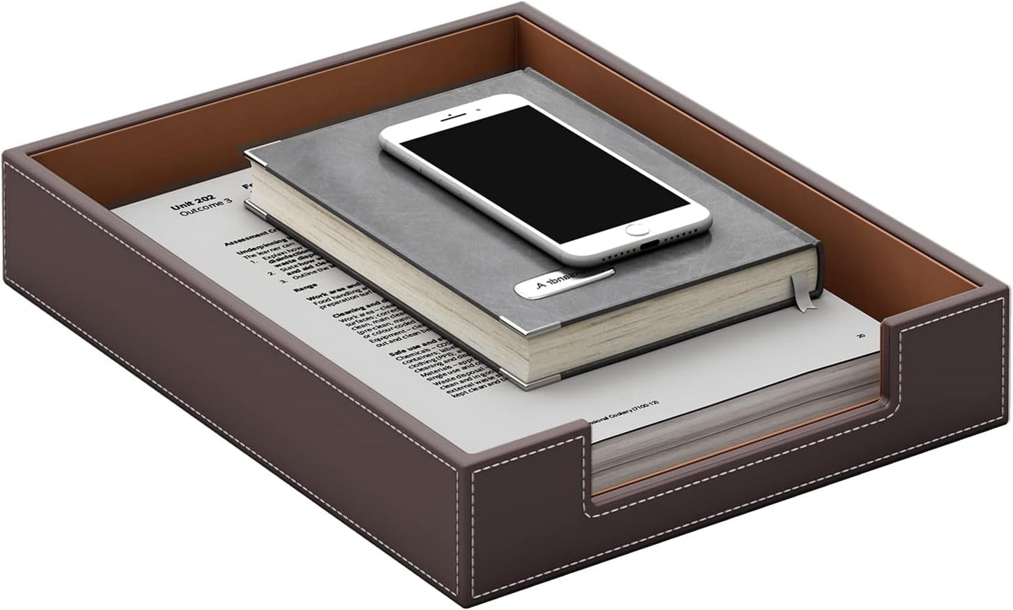 Leather Letter Tray, THIPOTEN Elegant Desk Organizer for Office Supplies, Mail, Paper, File, Magazine, Perfect Office Organization for Desktop(Grey)