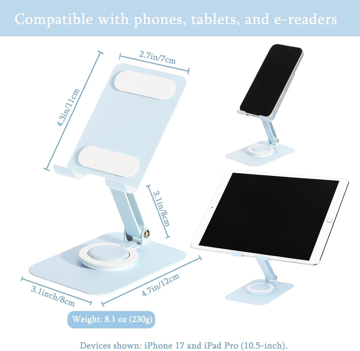 Adjustable Metal Phone Stand for Desk – Foldable 360° Rotating Phone Holder Compatible with iPhone 17/16/15/14 Pro Max/Air, Galaxy S25/S26 & Google Pixel 10a – Pink