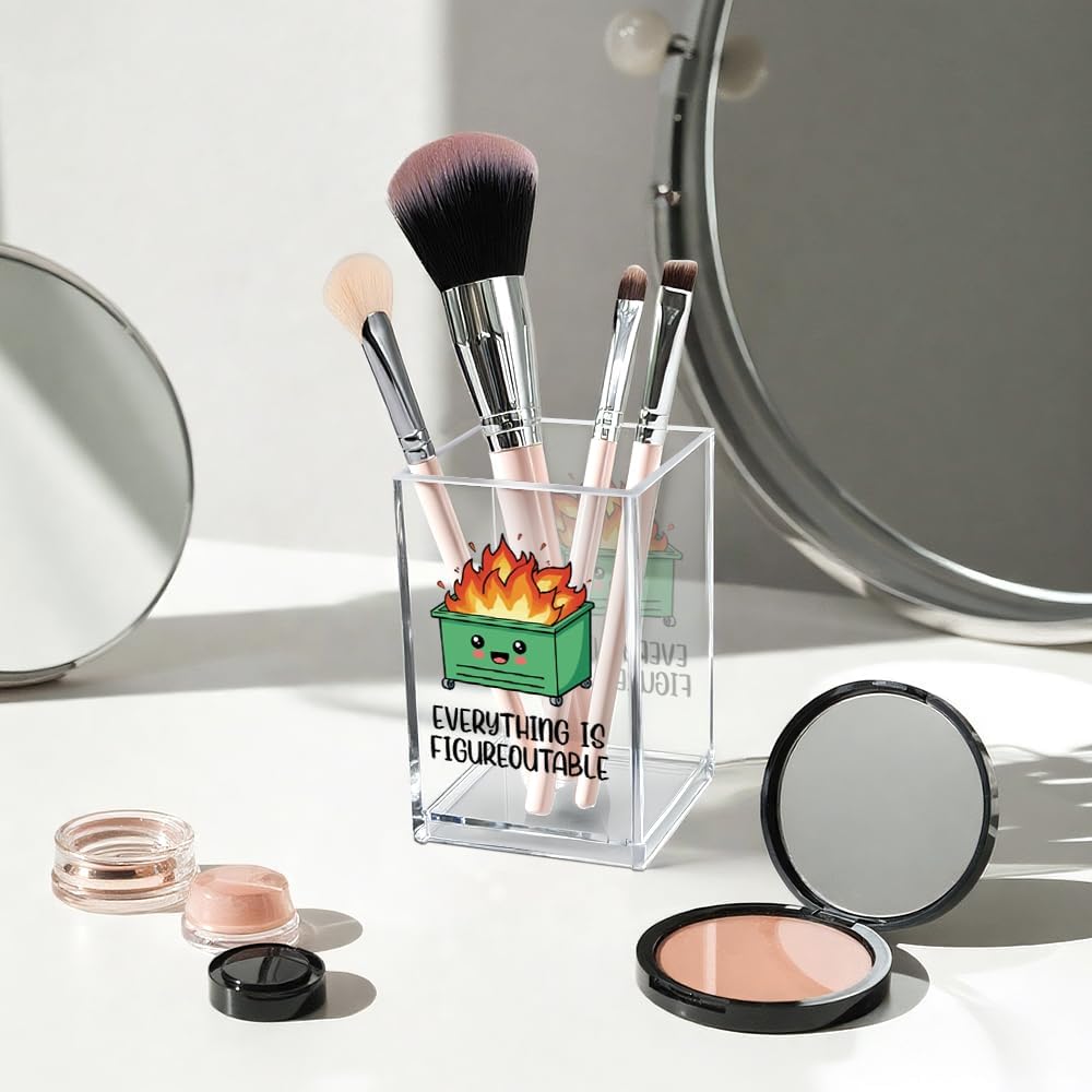 Everything is Figureoutable Acrylic Cosmetic Pencil Pen Holder Cup, Emotional Dumpster Fire Pencil Pen Holder Cup, Therapy Gifts, Mental Health Gifts for Women Colleague Boss Teacher