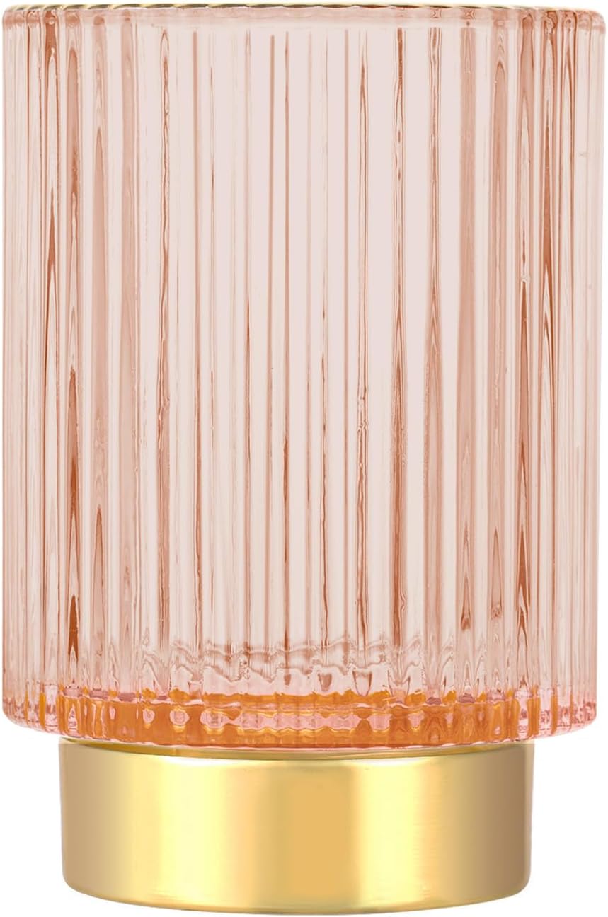 DASITON Makeup Brush holder Organizer,Crystal Cosmetic Makeup Brush Glass Brushes Storage Holder, Vintage Make Up Brush Cup Pen Pencil Holder striped vase(Coffee S)
