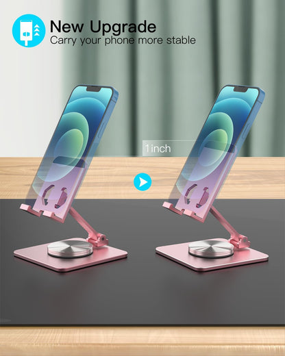 Cell Phone & Tablet Stand for Desk, Aluminum Adjustable Holder for iPhone, iPad & Smartphones || Foldable Mount with 360° Swivel, Stable Base & Portable Design for 4–9.7in Devices, Purple