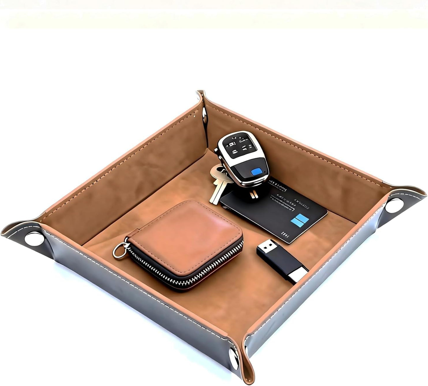 Valet Tray 5.5" Square Desktop Storage Organizer - Catch All Tray for Men & Women, Nightstand/Entryway/Desk/Dresser Top | Jewelry & EDC Holder for Watches, Keys, Wallet, Coins, Glasses