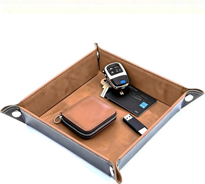 Valet Tray 5.5" Square Desktop Storage Organizer - Catch All Tray for Men & Women, Nightstand/Entryway/Desk/Dresser Top | Jewelry & EDC Holder for Watches, Keys, Wallet, Coins, Glasses