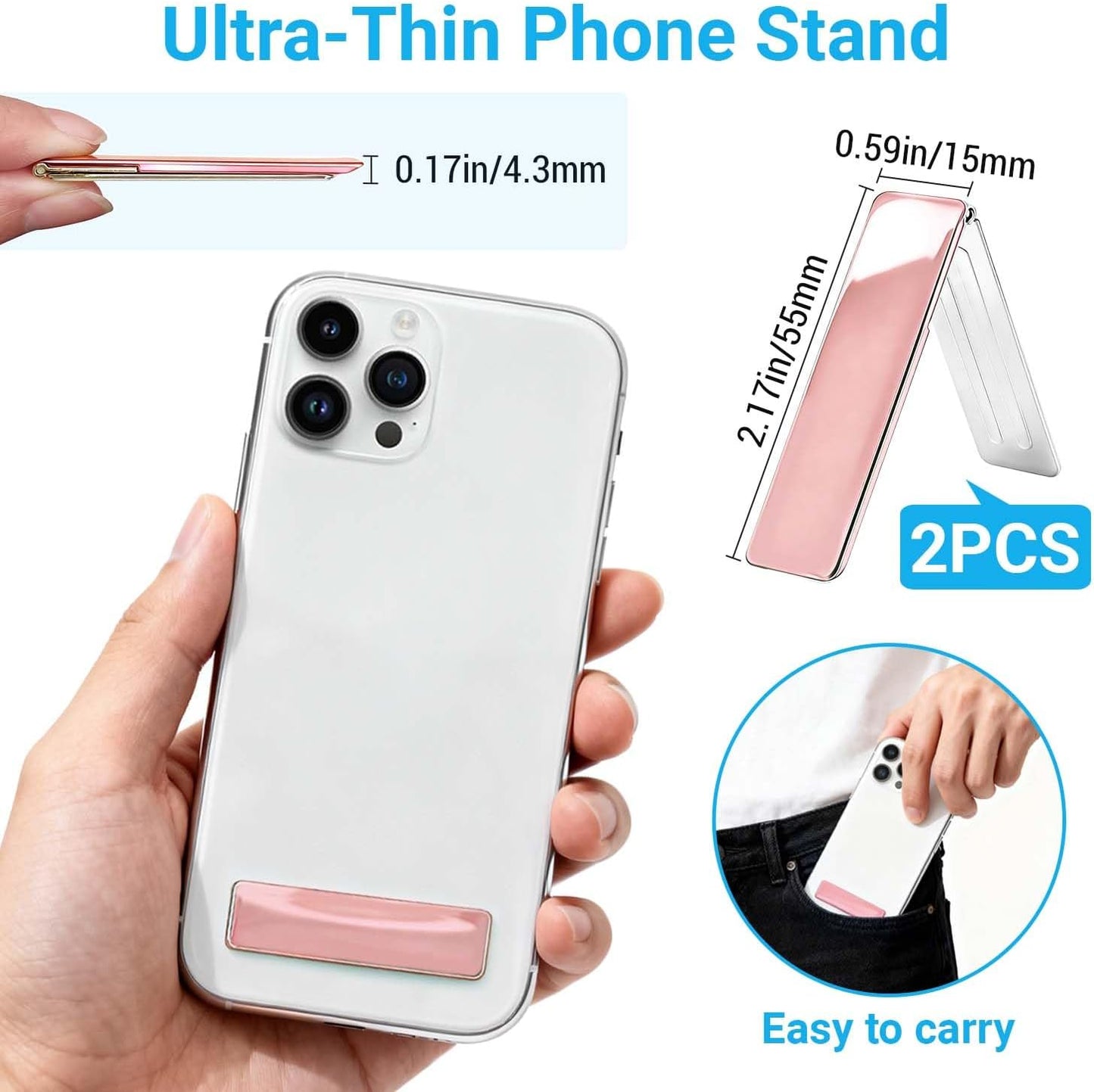 Cell Phone Kickstand 2Packs,Ultra-Thin Vertical and Horizontal Phone Stand for Desk,Adjustable Phone Holder Stand for Desk Compatible with iPhone,Samsung,Smartphones and More(Rose)