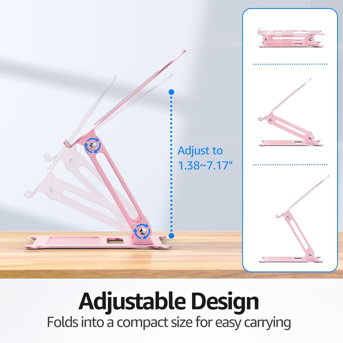 Urmust Laptop Notebook Stand Holder Adjustable Laptop Stand Portable Computer Riser Compatible with MacBook Air Pro HP Dell XPS Lenovo All Laptops 10-15.6"(Rose Gold)