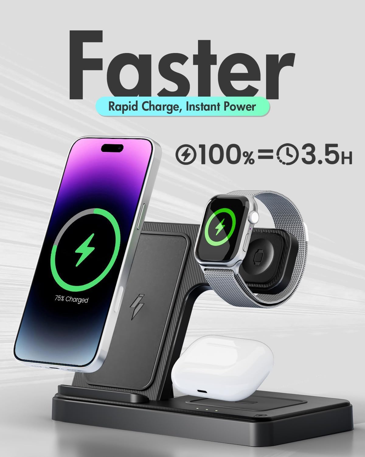 Wireless Charger Stand Charging Station: 3 in 1 Charger Stand Multiple Devices for Apple - iPhone 17 16e 16 15 14 Pro Max 13 12 - Watch 11 10 9 8 7 6 5 4 3 2 SE and Ultra Series-Airpods 4 3 Pro, Pink