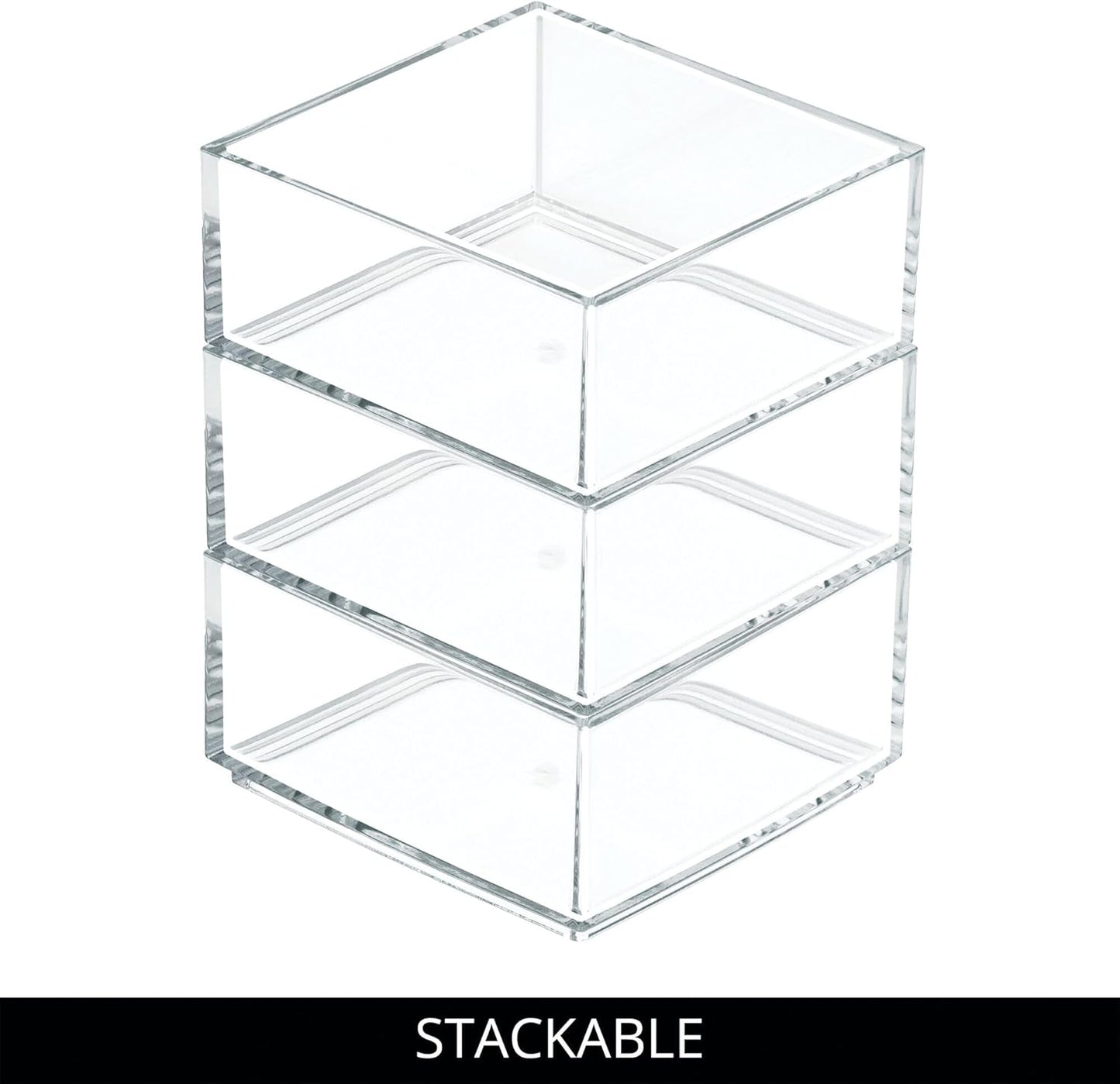 iDesign Clarity Plastic Drawer Organizer, Storage Container for Kitchen Gadgets, Corks, Sticky-Notes, Clips in Pantry, Cabinets, Countertops, 4" x 4" x 2" - Clear,X-Small