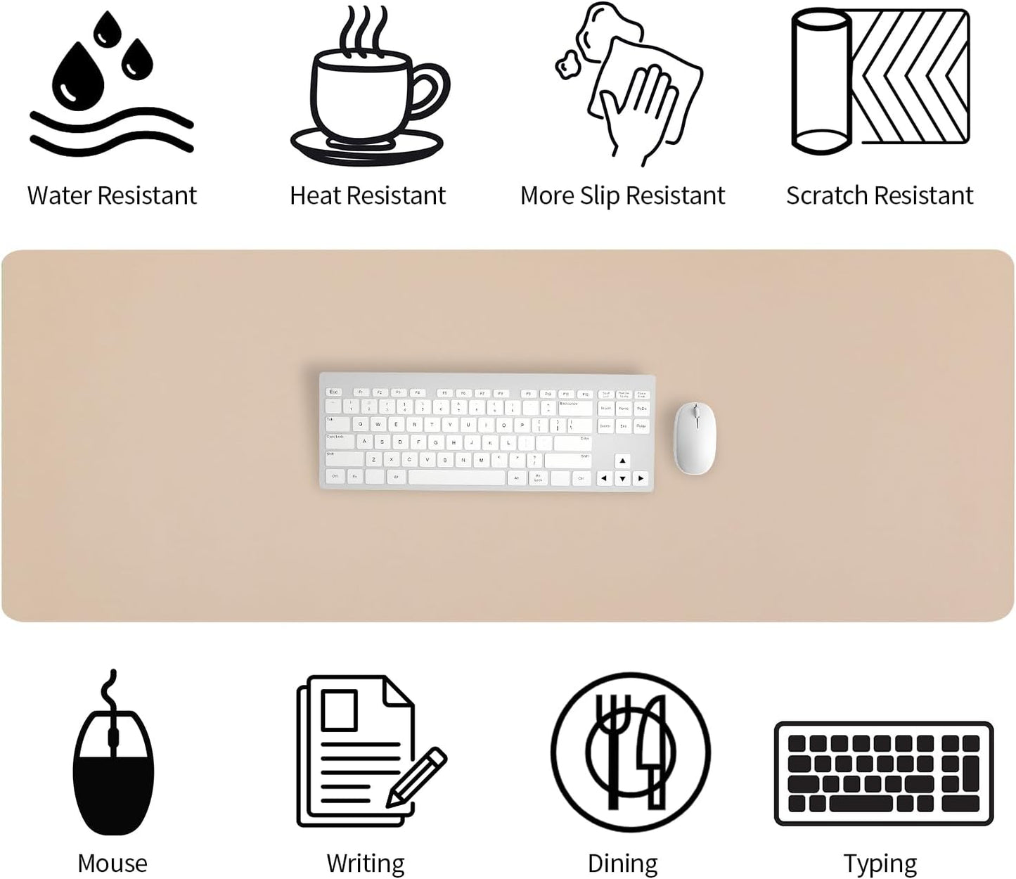Bloss Leather Desk Pad and Keyboard Wrist Rest, Large Mouse Pad + Keyboard Pad+Mouse Wrist Support, Non-Slip Desk Mat Protector for Office, Home(31.5×15.7 Inches,Beige)
