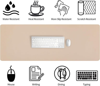 Bloss Leather Desk Pad and Keyboard Wrist Rest, Large Mouse Pad + Keyboard Pad+Mouse Wrist Support, Non-Slip Desk Mat Protector for Office, Home(31.5×15.7 Inches,Beige)