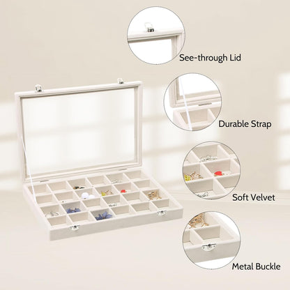 Stratalife Jewelry Organizer Bracelet Organizer Storage Box 12 Grid Stackable Jewelry Tray with Lid Velvet Jewelry Box for Drawer Necklace Bracelet Display Storage Organizer Box (Beige)