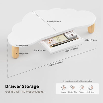 AFOOYO Monitor Stand Riser,Cloud Shape Wood Computer Monitor Stand, 16.5IN Monitor Stand Riser, Multi-Purpose Desktop Organizer Riser for Computer,Laptop,Printer,TV,Pink