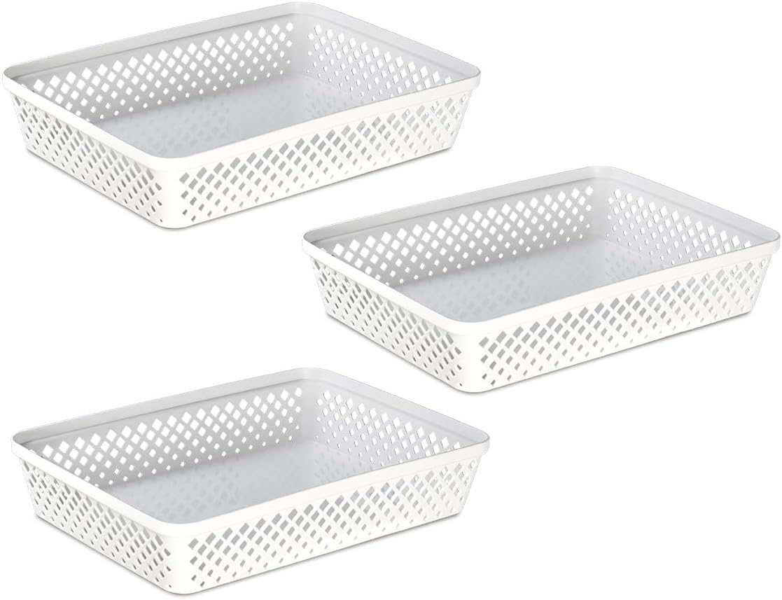 Glad Plastic Storage Basket Set - Multipurpose Drawer Trays, Kitchen Pantry Containers, and Bathroom Bins - 6 Pack Medium Organizers, Grey