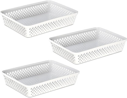 Glad Plastic Storage Basket Set - Multipurpose Drawer Trays, Kitchen Pantry Containers, and Bathroom Bins - 6 Pack Medium Organizers, Grey