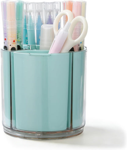 Comix 360° Rotating Pen Holder for Desk, Cute Pencil Holder Pen Organizer, Beige Acrylic Pencil Cup Caddy with 5 Slots for Home School Office Supplies
