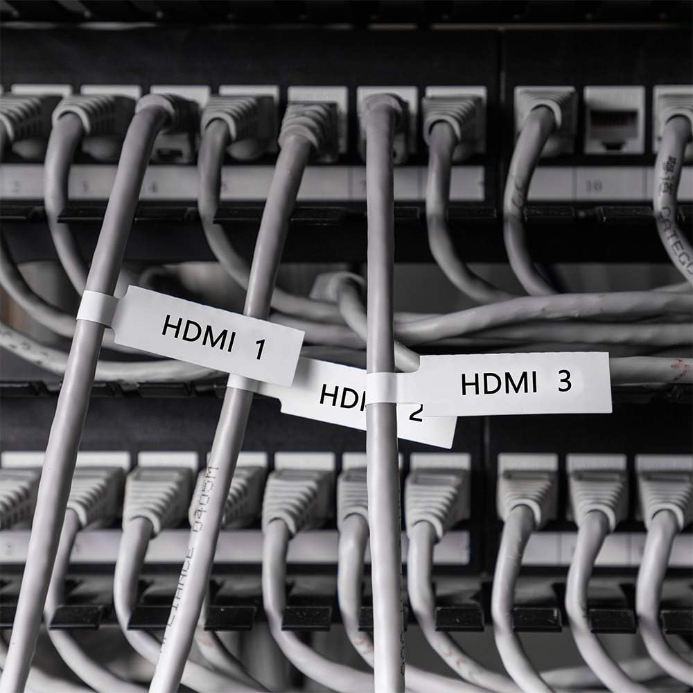 Phomemo D30 Label Maker Tape Cable Wire Label Tape, Black Print on White/Yellow/Red Sticker, 12.5mm x 74mm+35mm (3/8" x2 7/8"+1 3/8) Self-Adhesive Thermal Label Tape, 65-Tape/Roll, 3-Roll