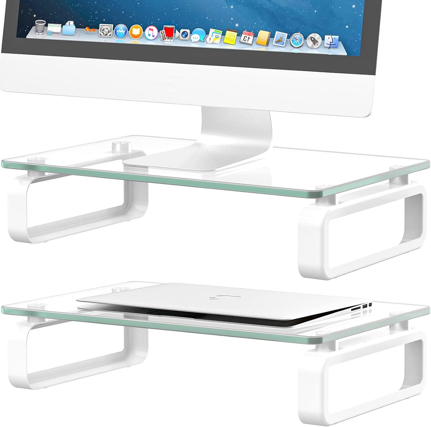 Hemudu Dual Monitor Stand, Computer Monitor Stand, Desktop Organizer, Monitor Stand Riser for PC, Computer, Laptop Clear HD02T-301