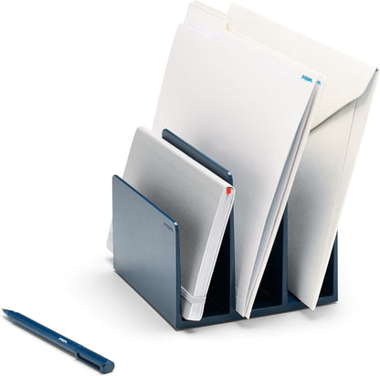 Poppin Fin File Sorter - 3-Compartment File Organizer, Sturdy and Durable Document Organizer, Sleek Design with Lacquer-like Finish, File Folder Organizer for Desk (Dark Gray)