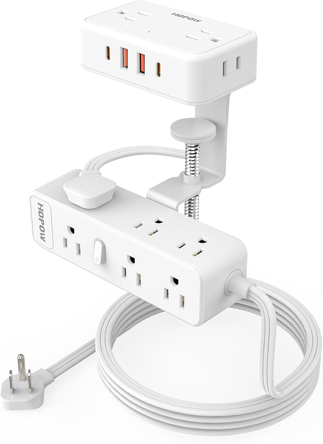 HOPOW Dual Layer Desk Clamp Power Strip, Desktop Edge Mount Charging Station with 13 Outlets 4 USB Ports (2 USB C), Under Desk Surge Protector(1700 Joules), 10 Ft Extension Cord for Office Home