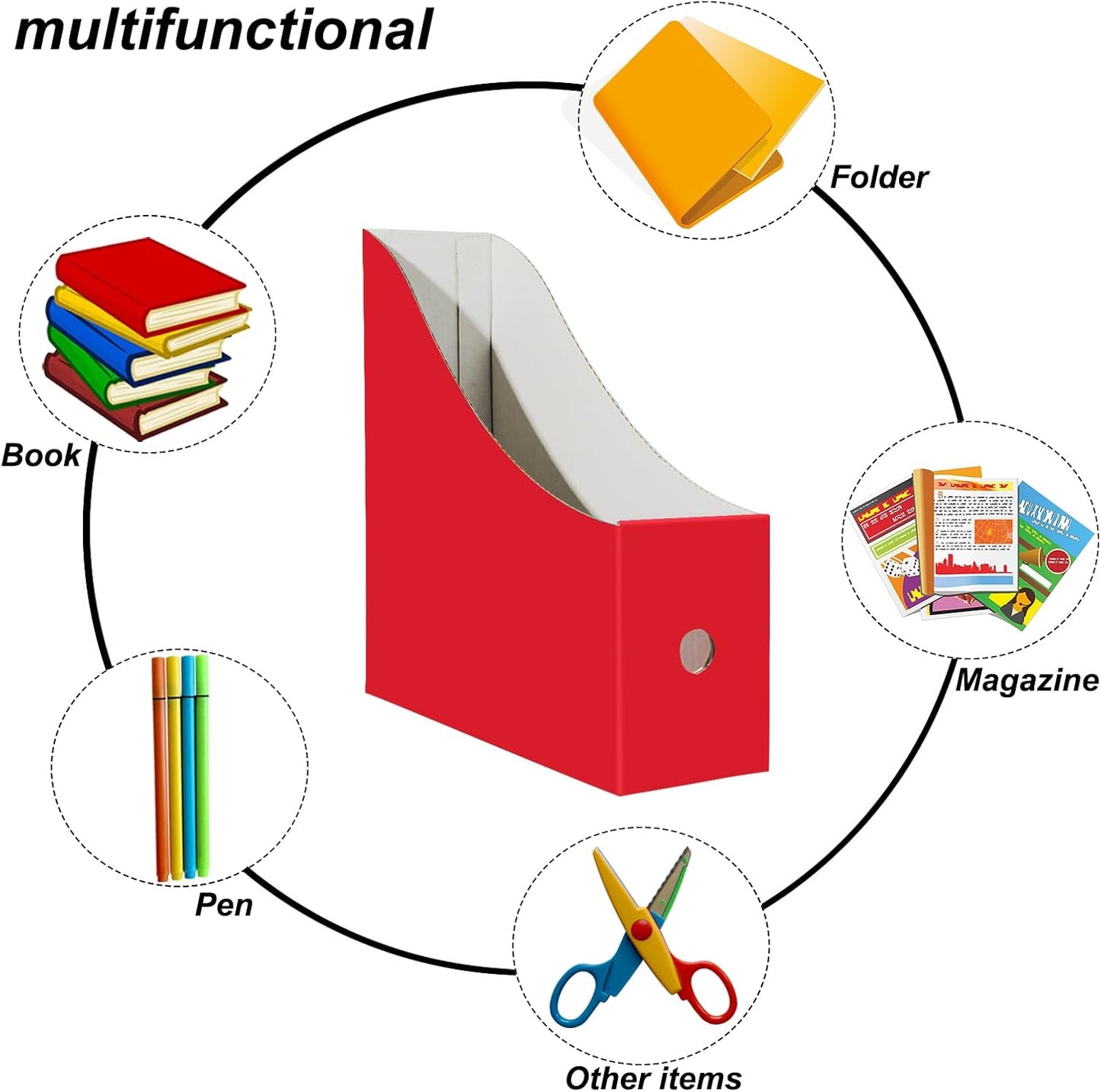 Limitliho Magazine File Folder Holder for Desk, Book Bins for Classroom Library,Office,Home, 10.6" H x 10.2" L x 3.5" W in Cardboard Paper Organizer (Six color, 6 Pack)