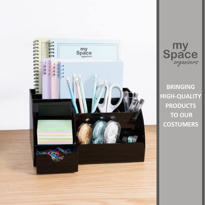 My Space Organizers Clear Acrylic Desk Oganizer, 9 Compartments, Office Supplies and Desk Accessories Organizer, Home Decor Desktop Organizer (Clear)