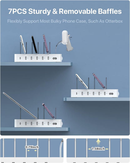SooPii 60W 6-Port PD Charging Station for Multiple Devices, 20W PD USB C Fast Charging for lPhone 14/13/12,6 Short Cables Included, 2 in 1 Holder,for Phones,Tablets and Others…
