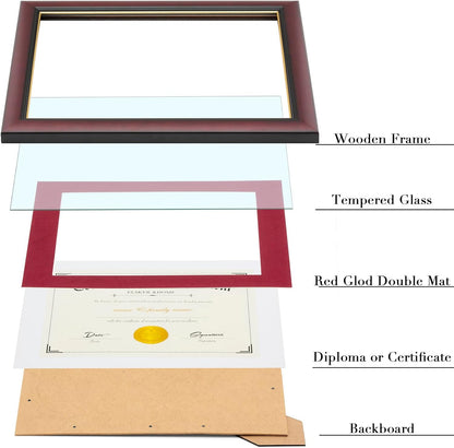 ELSKER&HOME Diploma Frame - Wide Solid Wood Frame - Black Velvet Golden Rim Mat - Semi-Tempered Glass - Includes Hanging Hardware and Desktop Easel(ONLY Display 11×14 Document/Certificate)