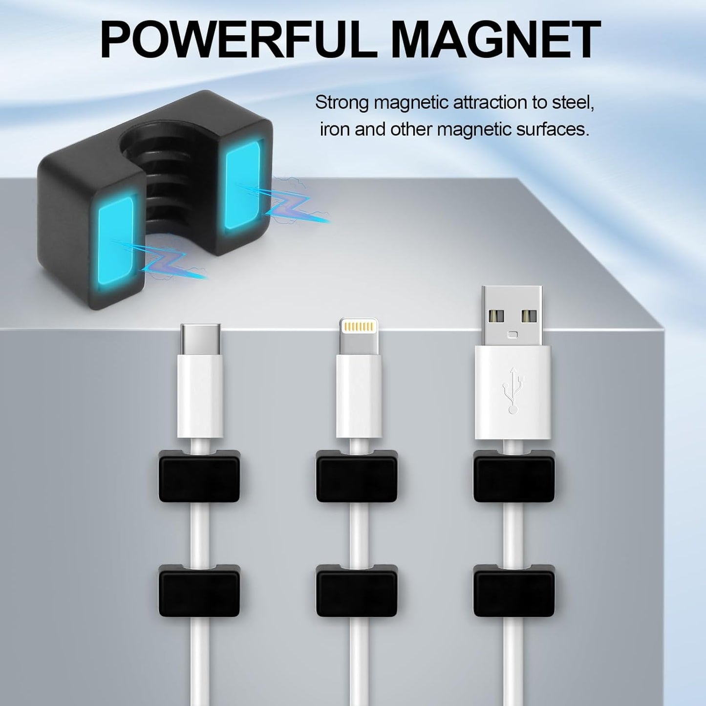 10 Pack Magnetic Cord Holder, Cable Clips - Strong Magnet Wire Management for Office, Under Desk, Nightstand, Car, Kitchen, Reusable Desk Cable Organizers