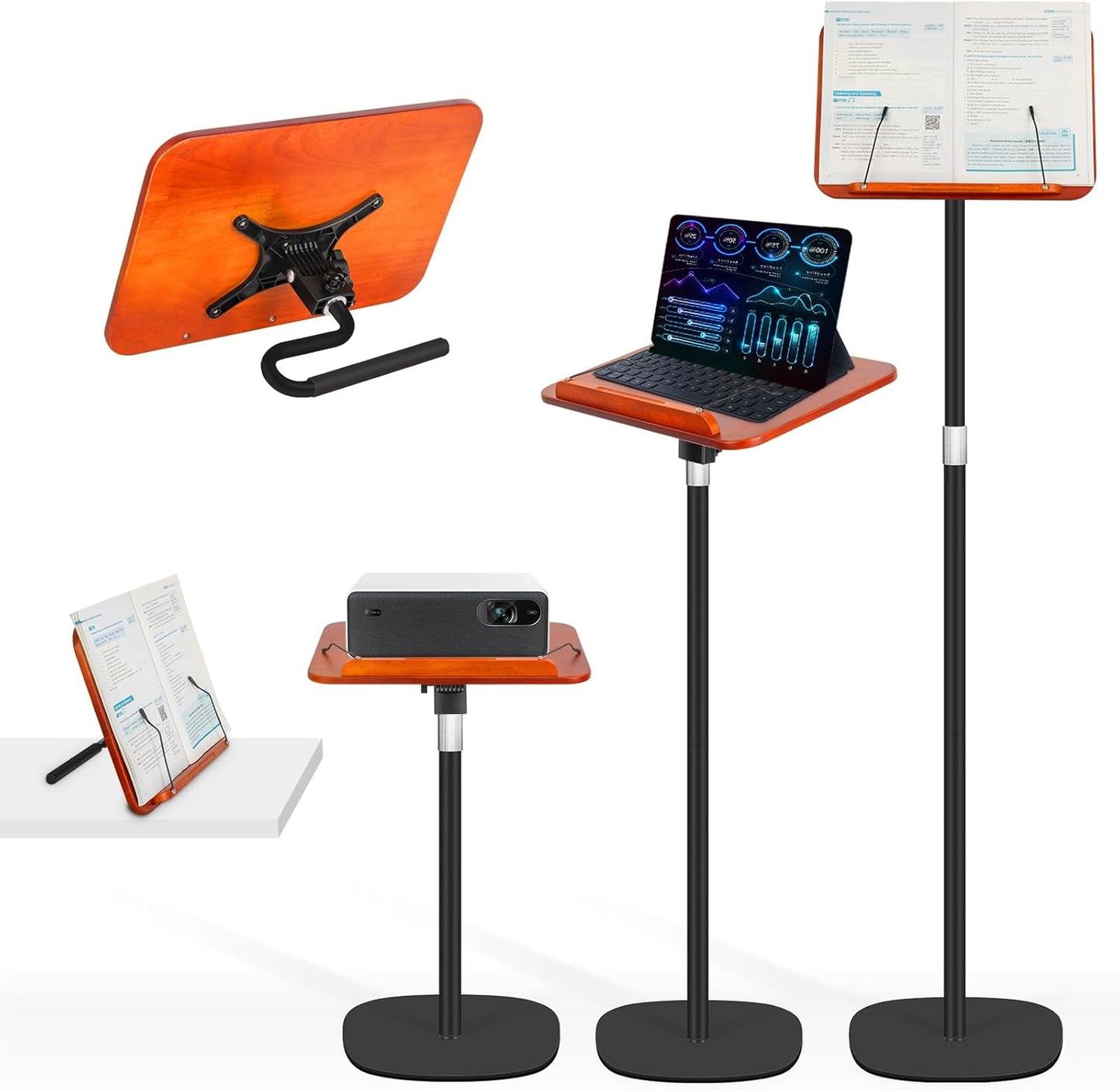 Floor Standing Book Stand, Foldable Book Holder for Reading with Page Clips, 19"–51" Height Adjustable, Sturdy Podium Stand for Reading, Bible, Laptop, Cookbooks, or Projector