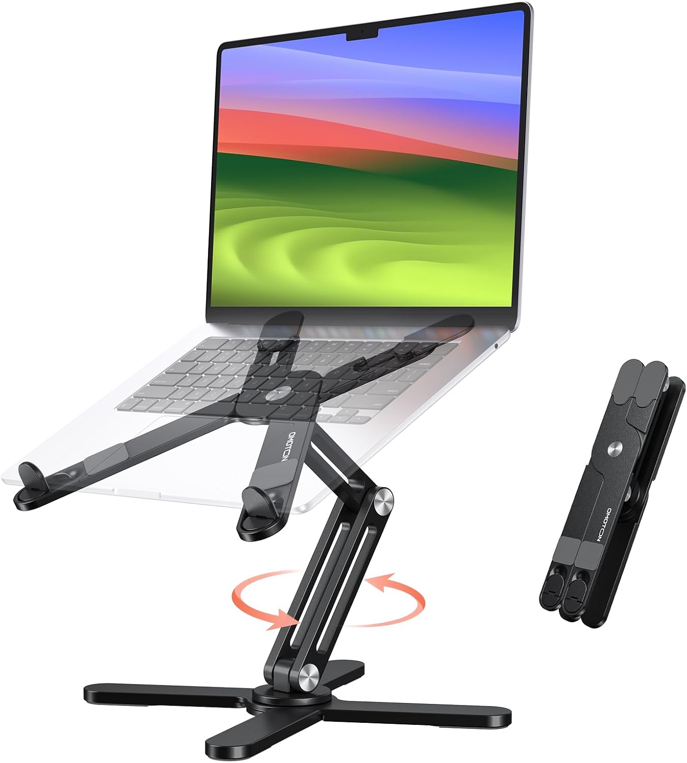 OMOTON LA10 360° Rotating Laptop Stand Riser for Desk, Ergonomic Foldable Computer Stand Adjustable Height Angles for Collaborative Work, Easy Storage Fit Macbooks,All Laptops up to 16 inches, Silver