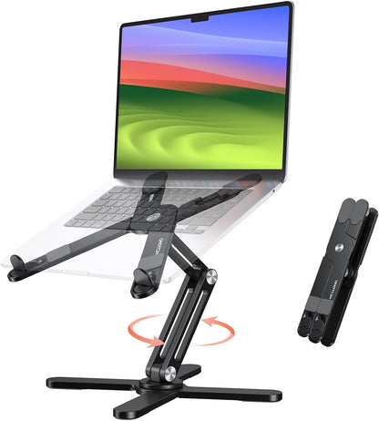 OMOTON LA10 360° Rotating Laptop Stand Riser for Desk, Ergonomic Foldable Computer Stand Adjustable Height Angles for Collaborative Work, Easy Storage Fit Macbooks,All Laptops up to 16 inches, Silver