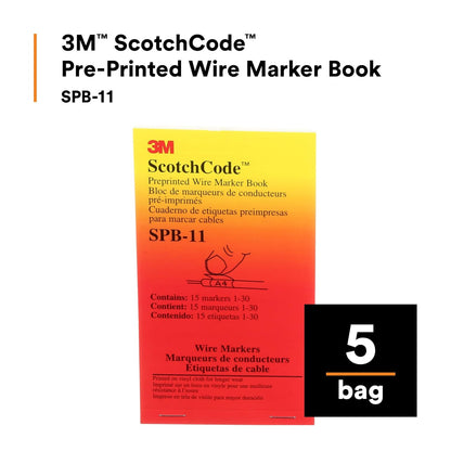3M ScotchCode Pre-Printed Wire Marker Book SPB-03, Vinyl Coated, Black Printed Numbers (10) each 1–45, White Background Highlights Characters, 1 Book