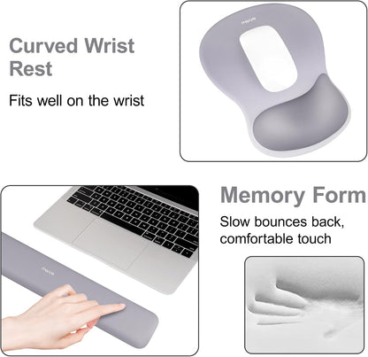 MOSISO Wrist Rest Support for Mouse Pad&Keyboard Set, Ergonomic Mousepad with Concave Curved Memory Foam, Non-Slip Base Pain Relief Comfortable Rectangular Easy Typing Pad for Home/Office, Brown