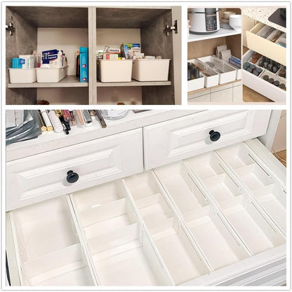 Expandable Storage Drawer Organizers Sliding Bin Plastic Desk Drawer Trays with Removable Dividers Adjustable Makeup Storage Bins for Bedroom, Bathroom, Clothes, Kitchen Utensil (Large)