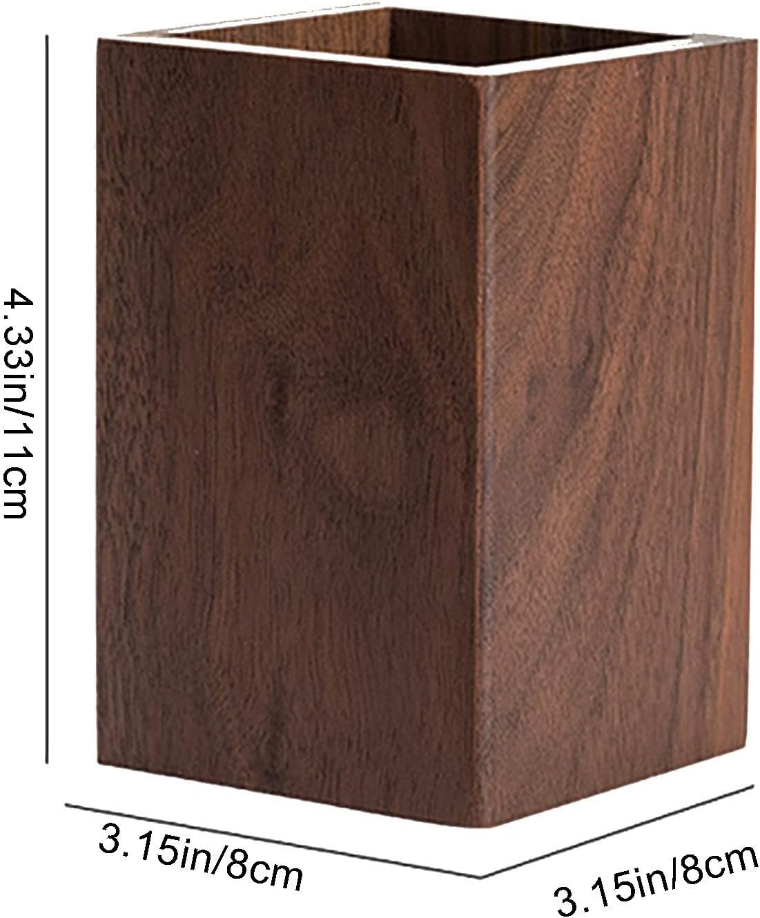 Black Walnut Wooden Pencil Box, Multiple-Use Desk Writing Stationary Organizer Wood Pen Holder Cups Office School Supplies Storage (Prismatic Shape)