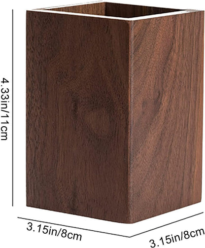 Black Walnut Wooden Pencil Box, Multiple-Use Desk Writing Stationary Organizer Wood Pen Holder Cups Office School Supplies Storage (Prismatic Shape)