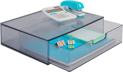 STORi STAX Plastic Stackable Organizer Drawers (Set of 2) Clear | 12.5" Wide | Set Includes Two Open Drawer | Organize Office Desk Accessories & Sort Paper | Made in USA